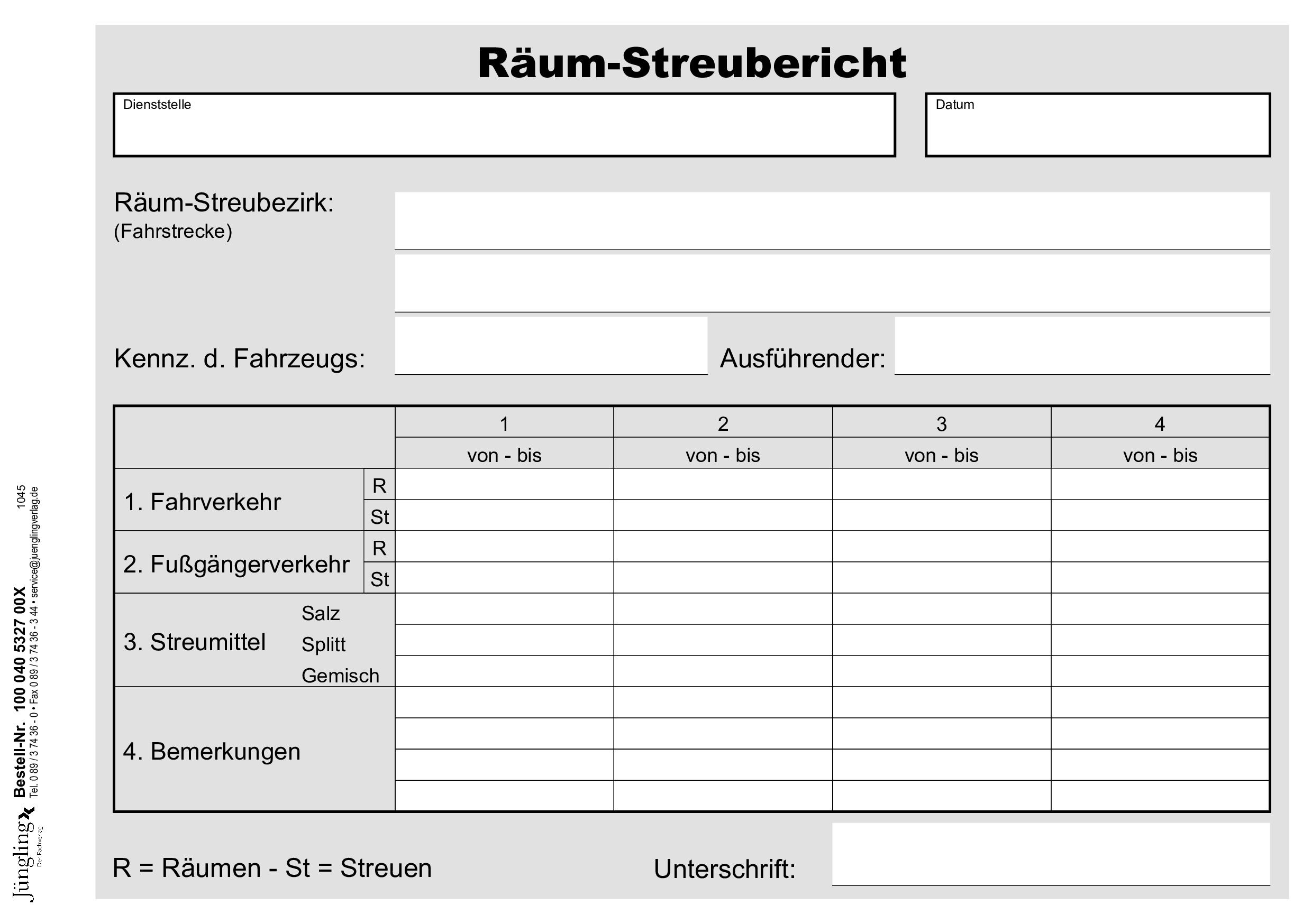 Räum- und Streubericht, DIN A5, 100 Blatt Räum- und Streubericht, DIN A5, 100 Blatt