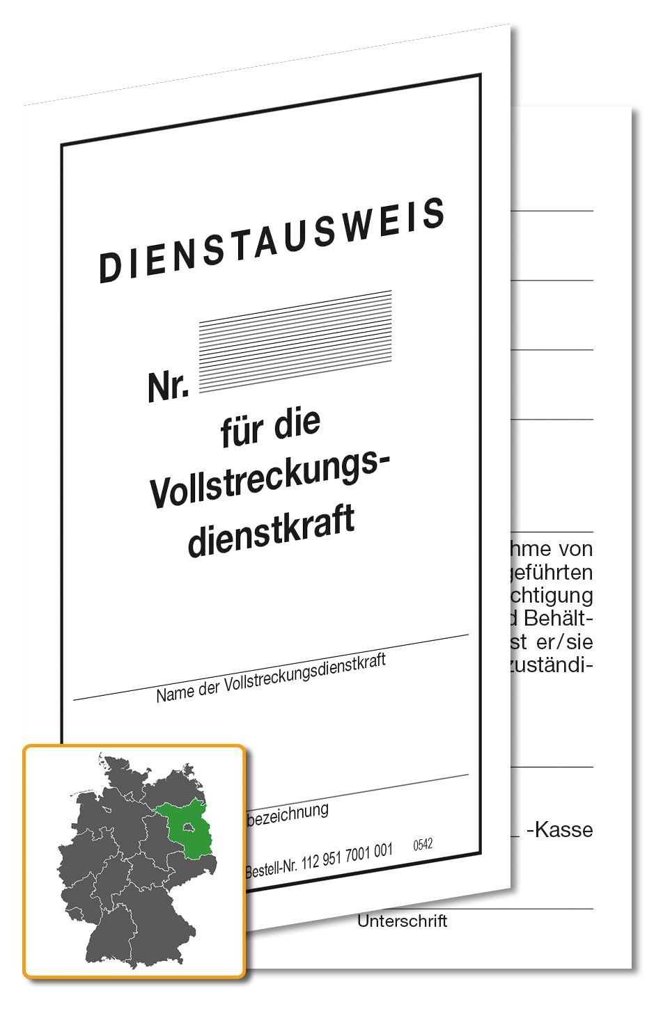 Dienstausweis Vollstreckungsdienstkraft Brandenburg, DIN A6 PRETEX weiß