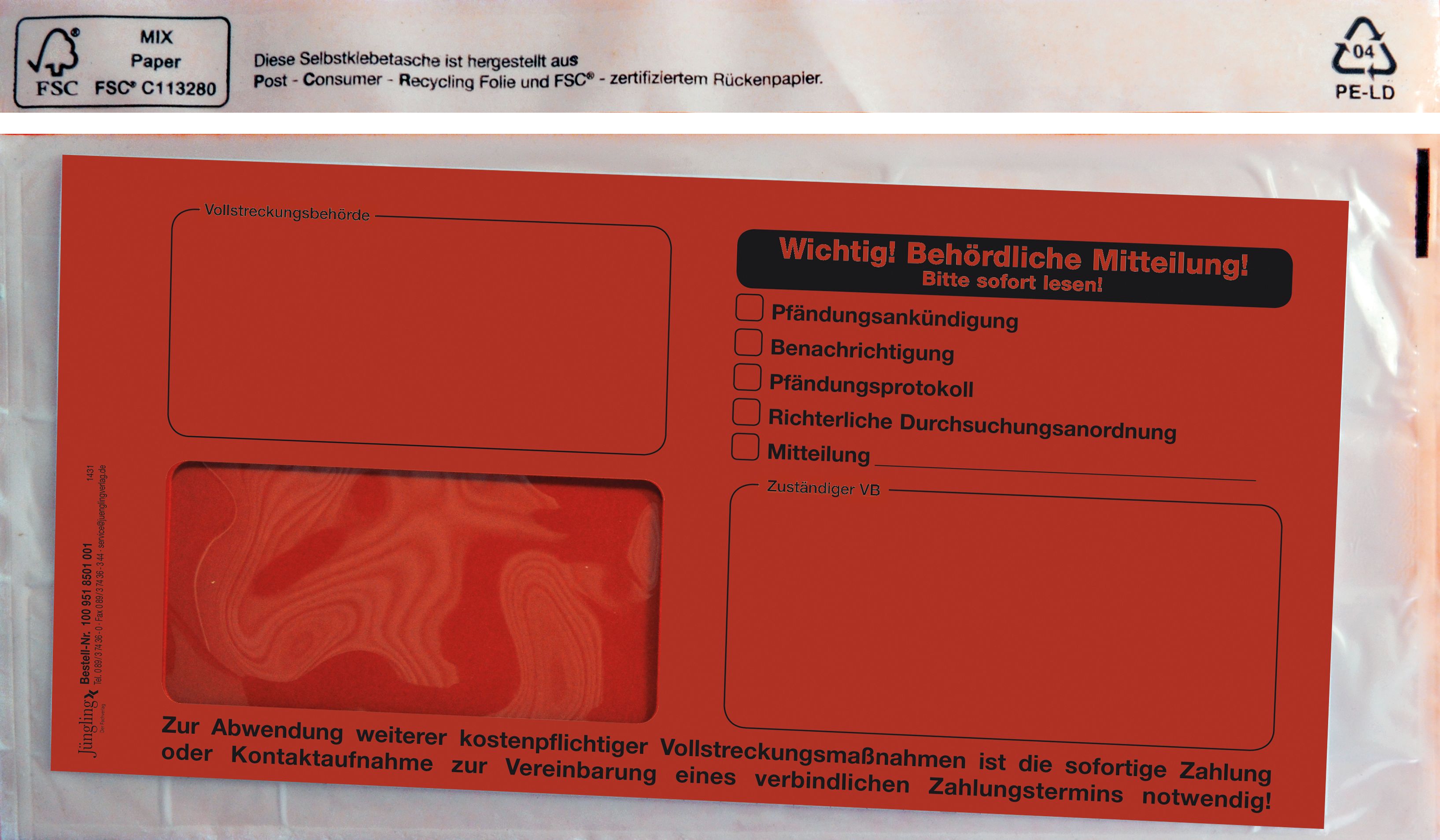 Folientasche (Schutzhülle), transparent, mit aktivierbarem Kleberücken