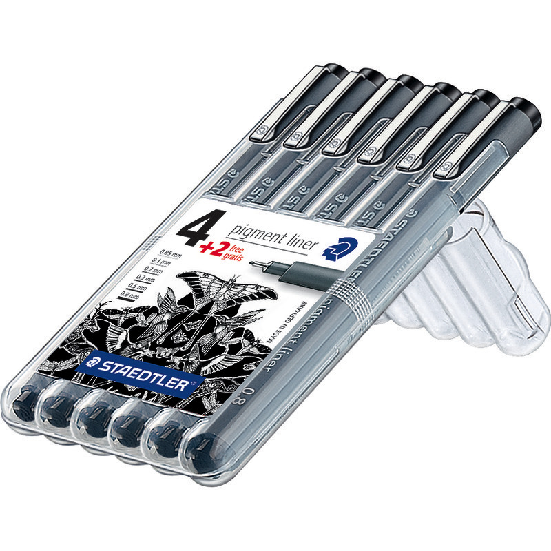 4 + 2 GRATIS! 6 STAEDTLER Feinschreiber pigment liner 308 SB6P