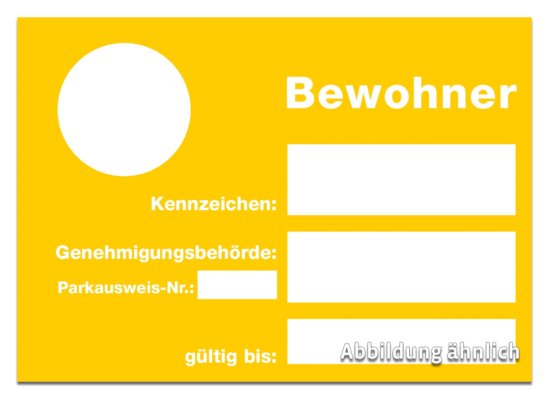 Bewohner-Parkausweis, A6, Karton, gelb Bewohner-Parkausweis, A6, Karton, gelb