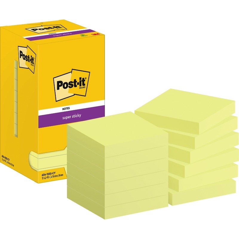 Post-it® Haftnotizen Super Sticky Notes, 76 x 76 mm, gelb