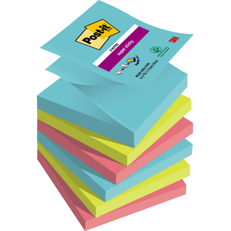 Post-it® Super Sticky Z-Notes, 76 mm x 76 mm, 90 Blatt/Block, 6 Blöcke/Packung - Cosmic