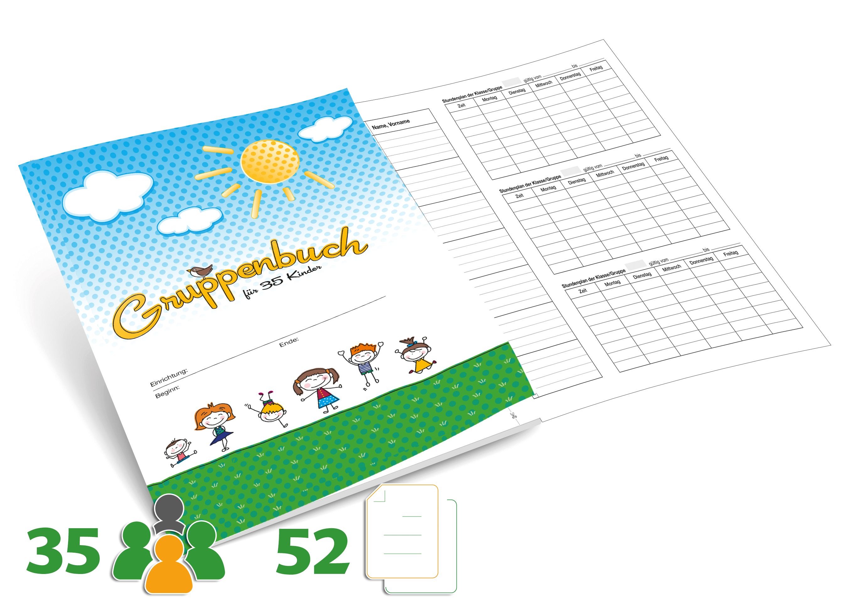 Gruppenbuch für Kindergruppen bis 35 Kinder mit erweiterten Betreuungsinhalten