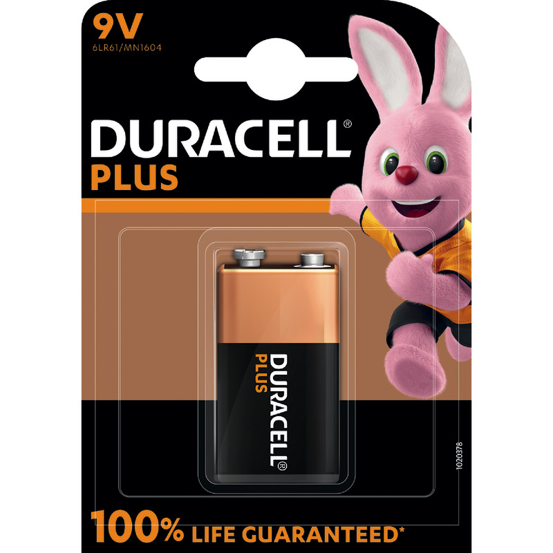 DURACELL Batterien Alkaline Plus Extra Life, E-Block,  6LR61, 9 V