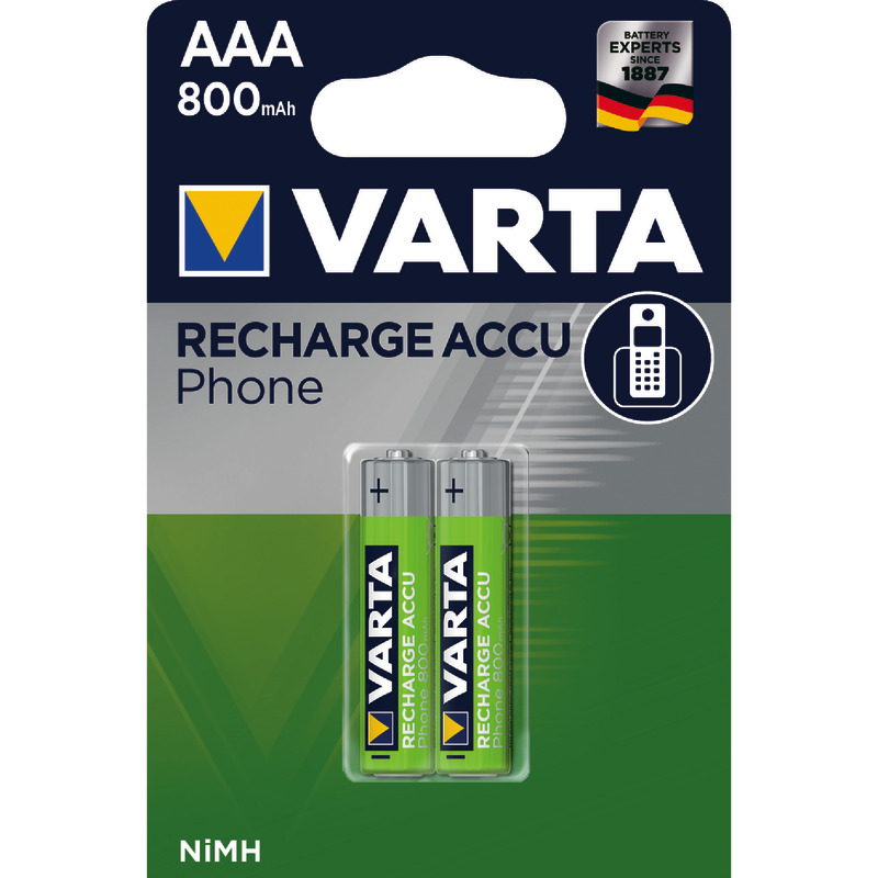 VARTA Recharge Akku Phone, NiMH Micro AAA, 800 mAh, Packung: 2 Stück