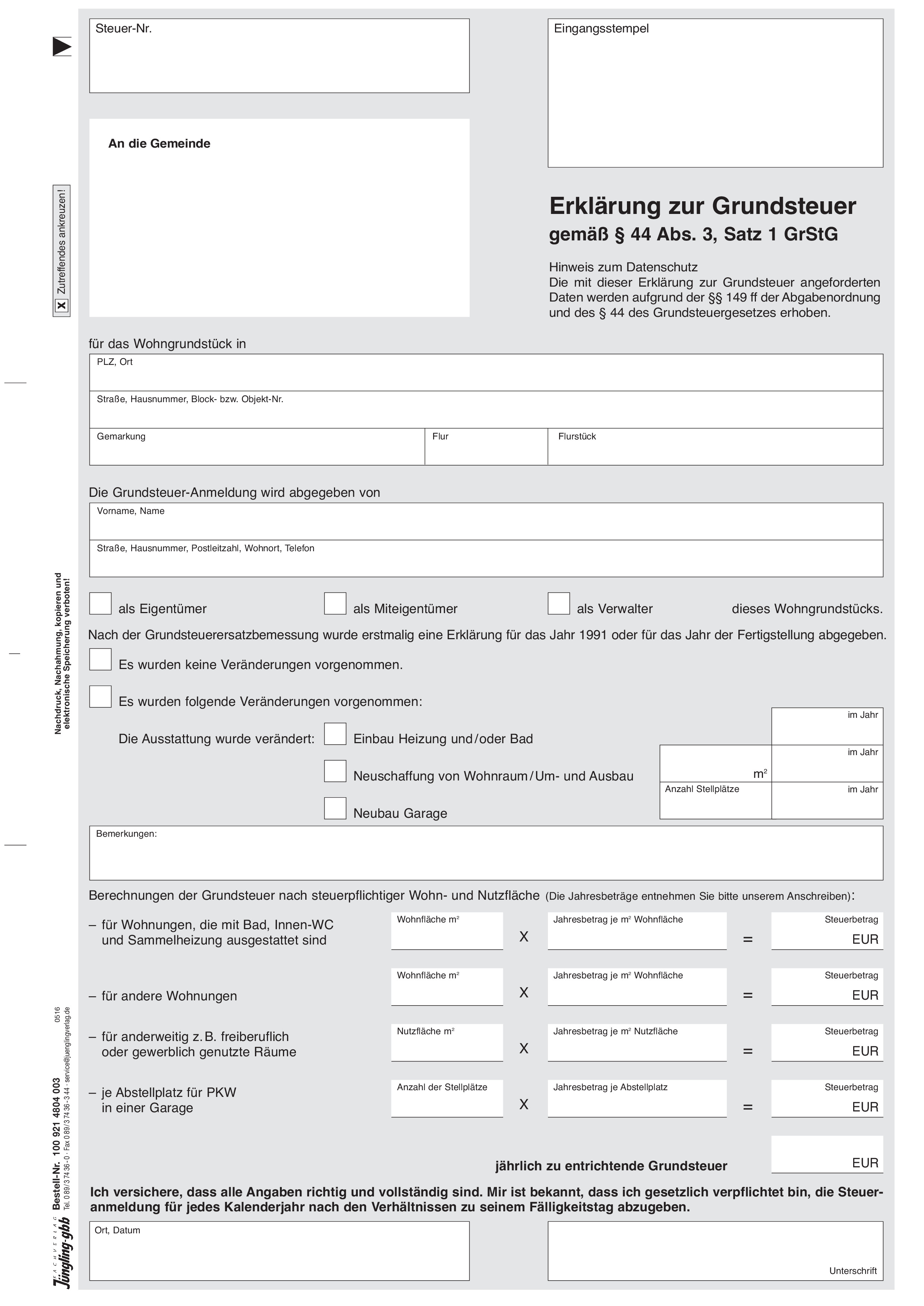 Grundsteuererklärung (Neue Länder), A4 3-fach