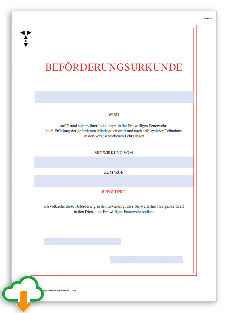 PDF Ausfüllhilfe für Beförderungsurkunde Freiwillige Feuerwehr, DIN A4