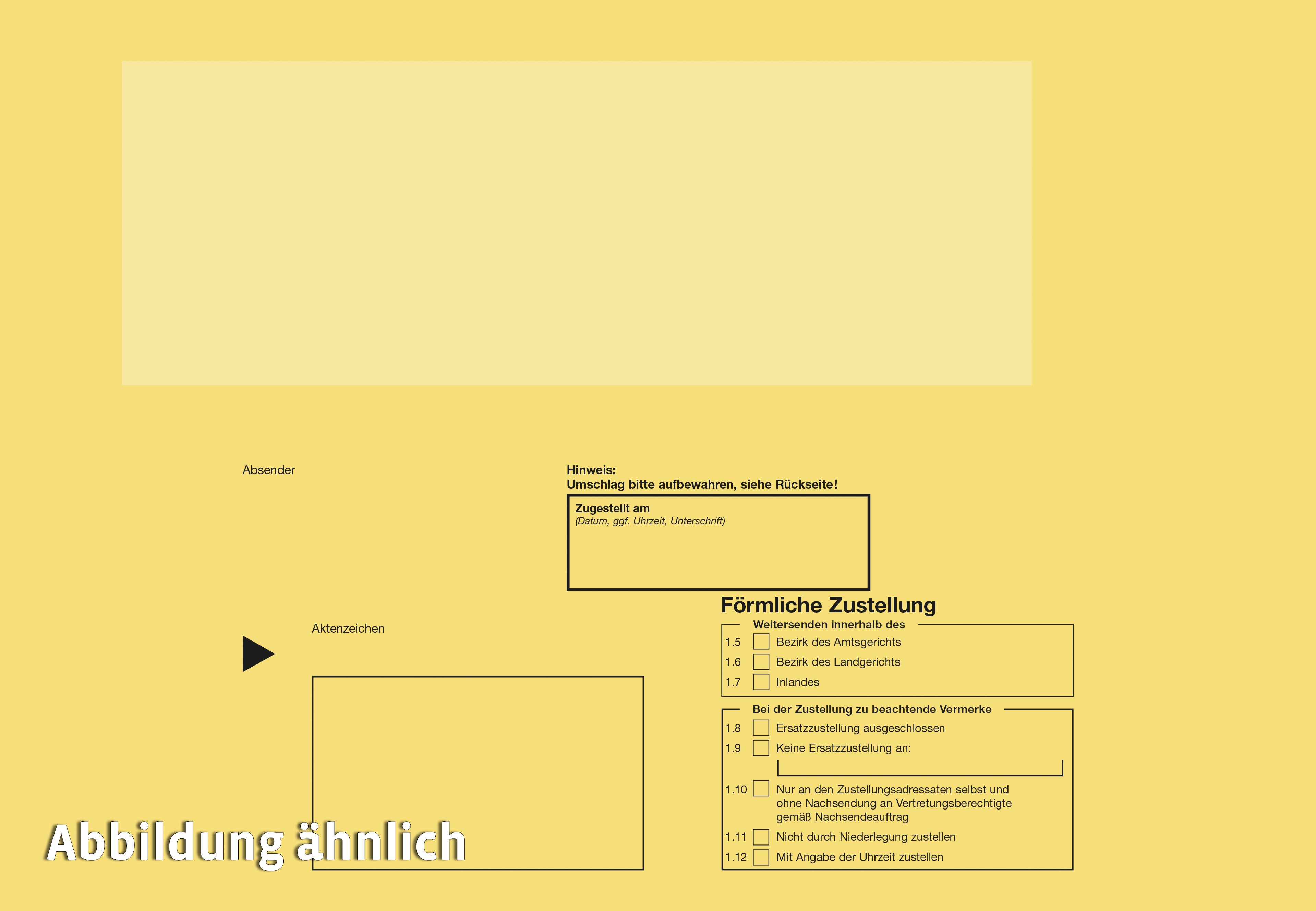 Förmliche Zustellung: Innerer Umschlag ohne Fenster, 225 x 325 mm, mit Dokumentenhülle, mit 40mm Seitenfalz
