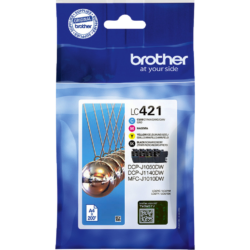Brother Tintenpatrone LC421VAL, Multipack schwarz/cyan/magenta/gelb, für ca. 200 Seiten
