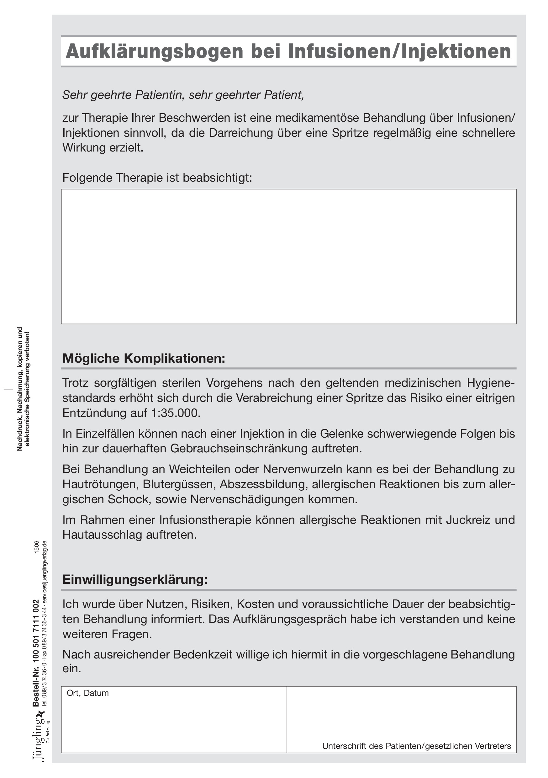 Aufklärungsbogen Infusion/Injektion, DIN A5, 2-fach, SD