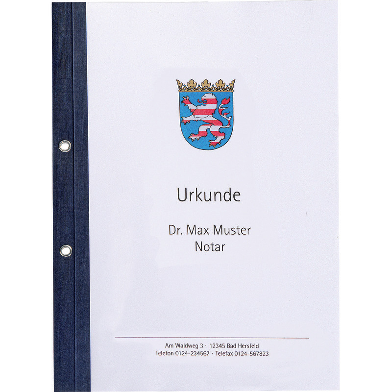 Ösen-Bindemappen mit transparentem Vorderdeckel, Lederstruktur, Rückenstärke 1, 5 mm - tiefblau