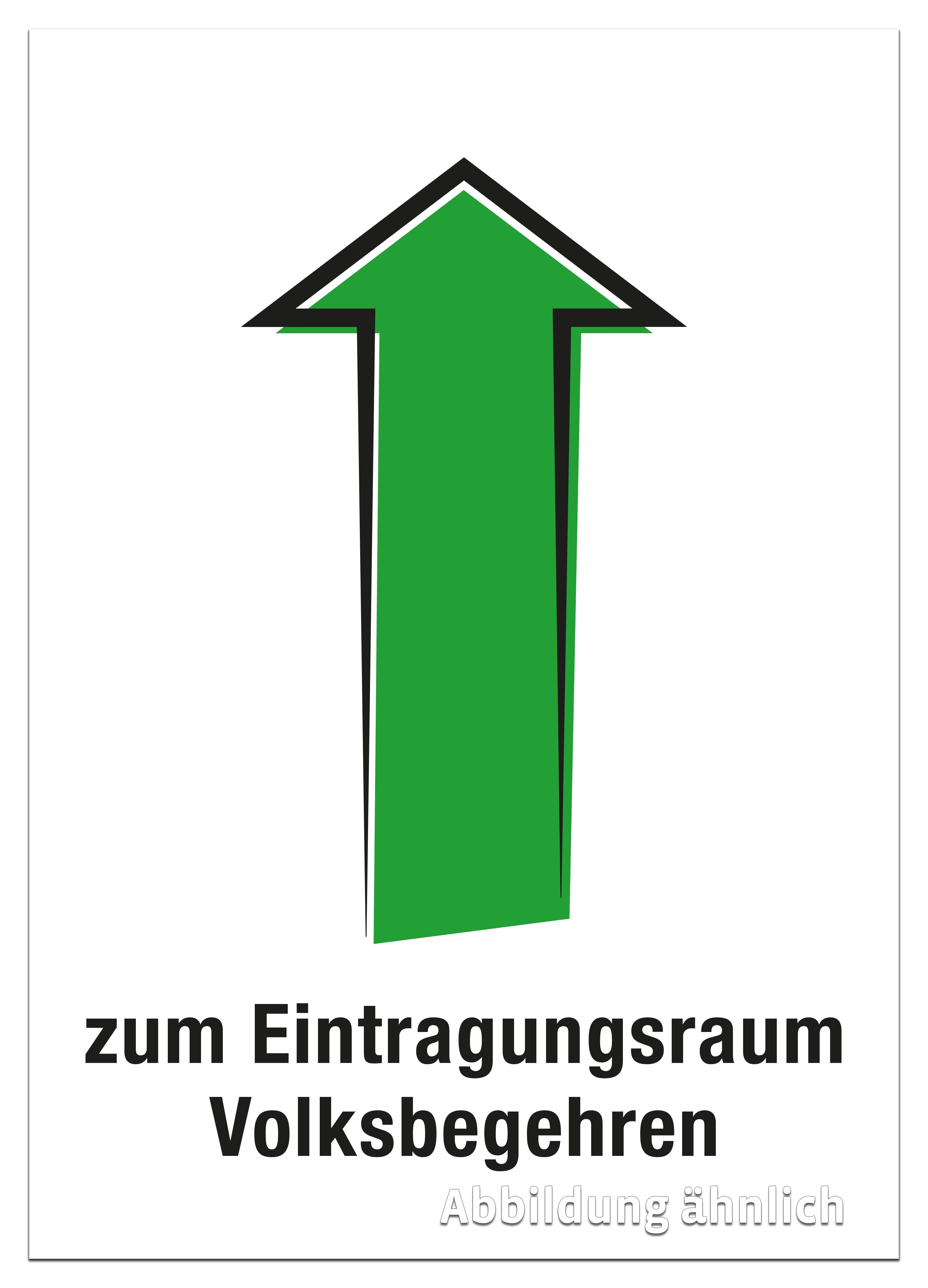 Plakat zum Eintragungsraum Volksbegehren (Pfeil geradeaus) A3, farbig