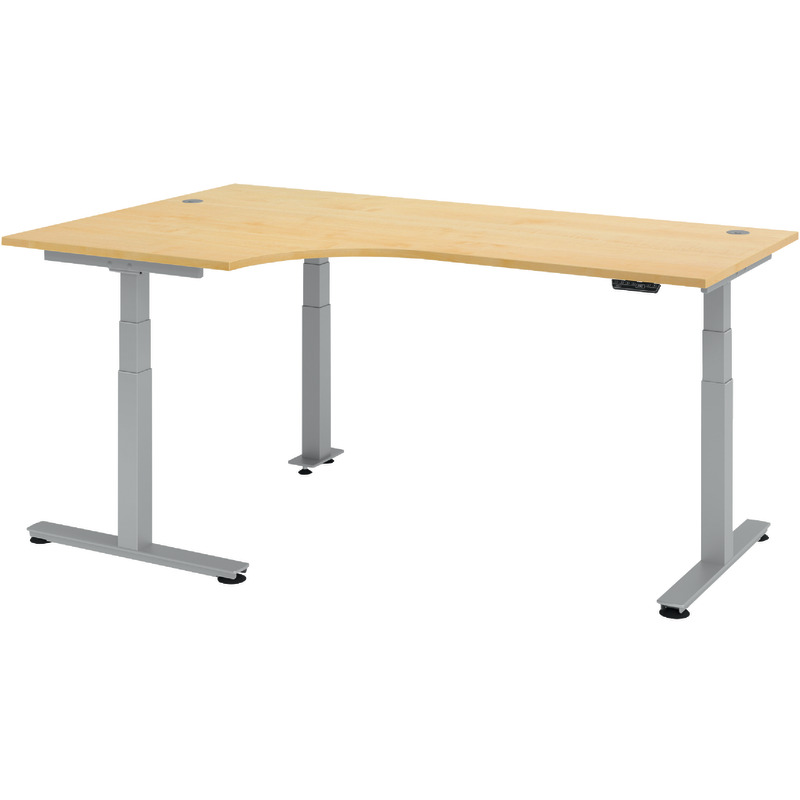 SoldanOffice Schreibtisch, höhenverstellbar,  Ergonomic Aktiv T XDSM, Cockpitform, B x H x T: 2.000 x 620 - 1.285 x 1.200 mm - Ahorn-Dekor