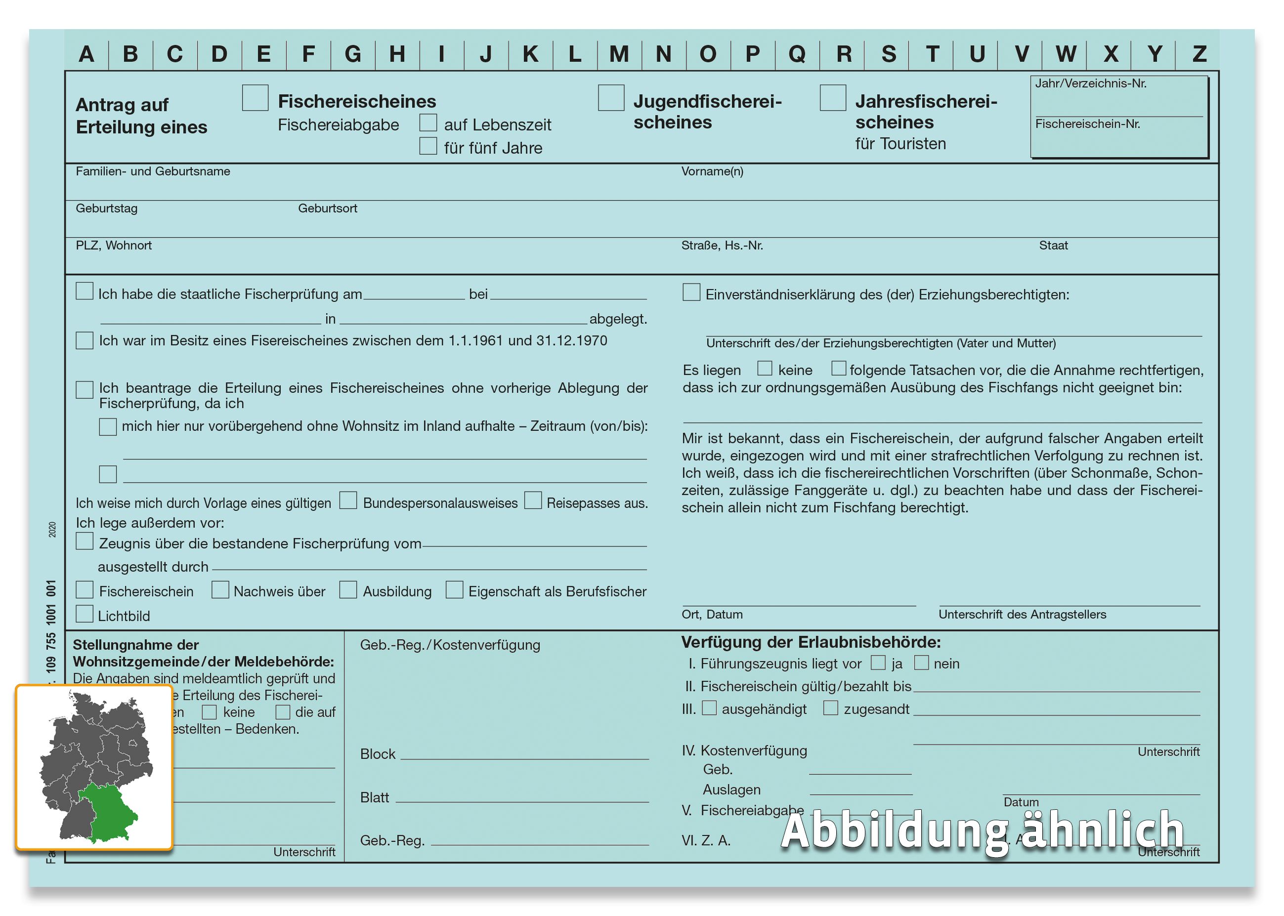 Antrag Fischereischein Bayern, DIN A5, blau