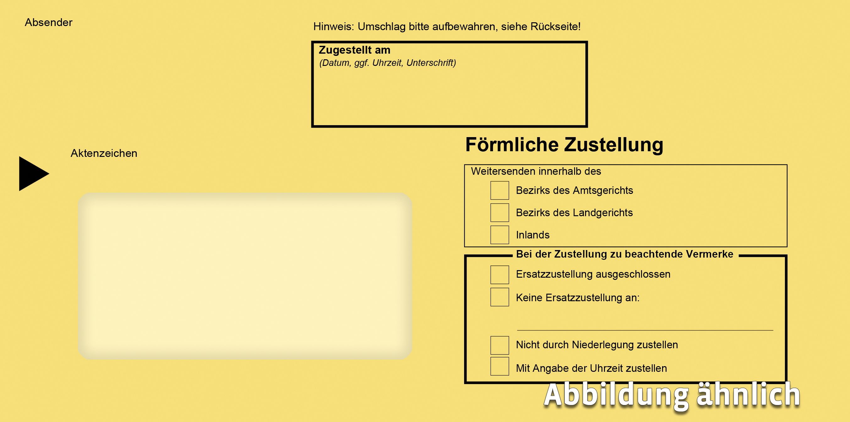 Förmliche Zustellung: Gelber innerer Umschlag mit Fenster