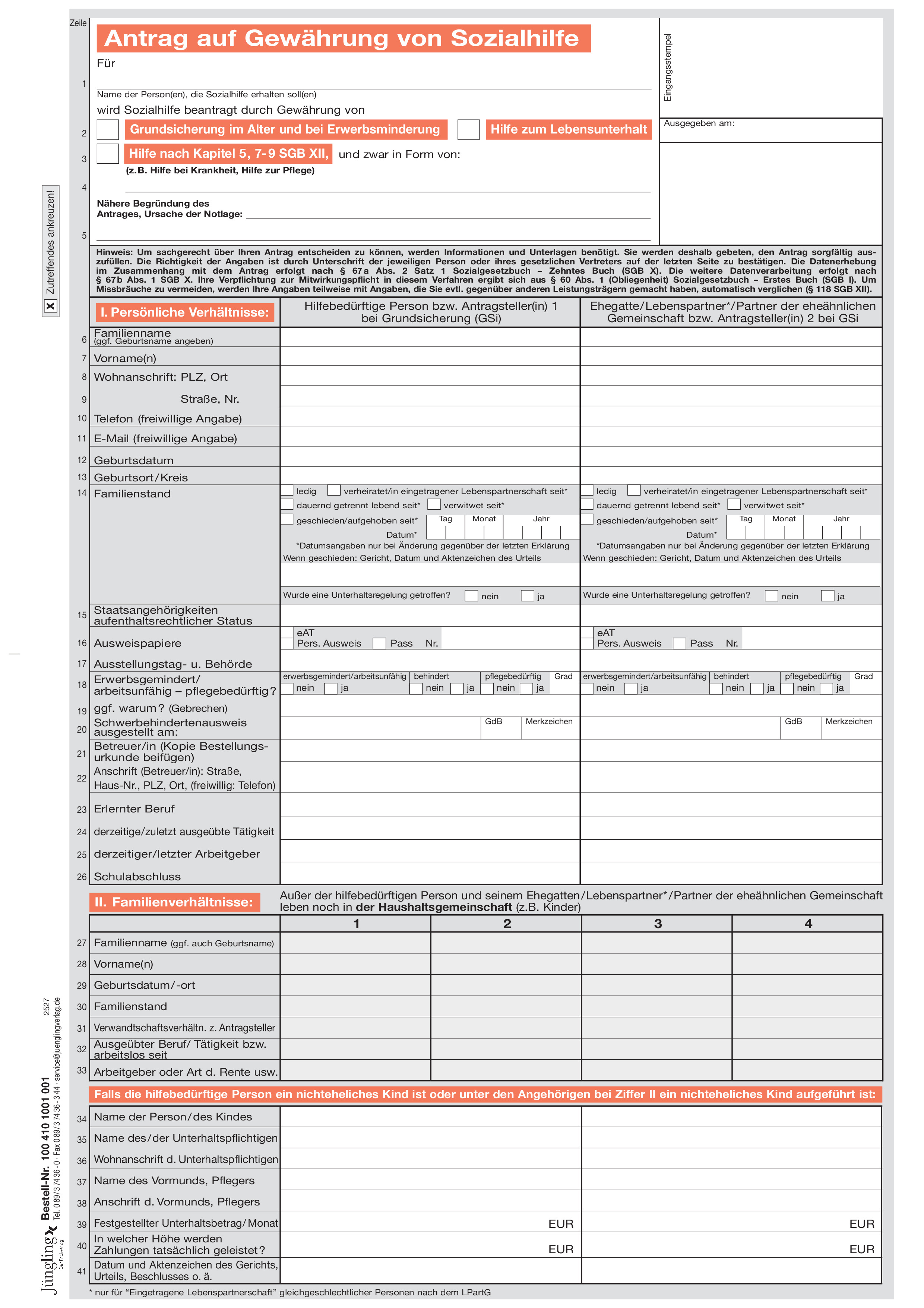 Antrag auf Gewährung von Sozialhilfe, A4, 4-seitig