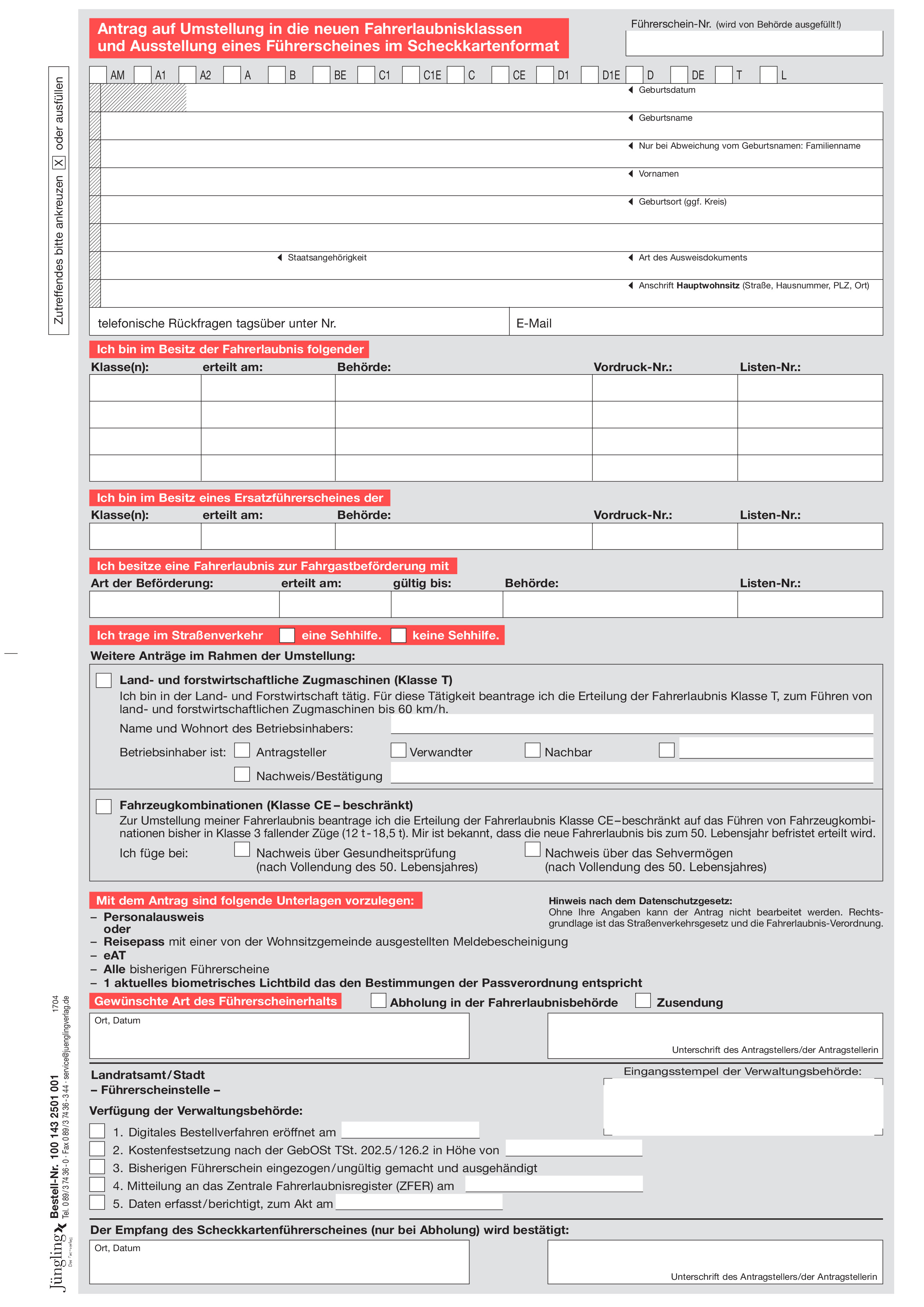 Antrag auf Umstellung und Ausstellung eines Kartenführerscheins