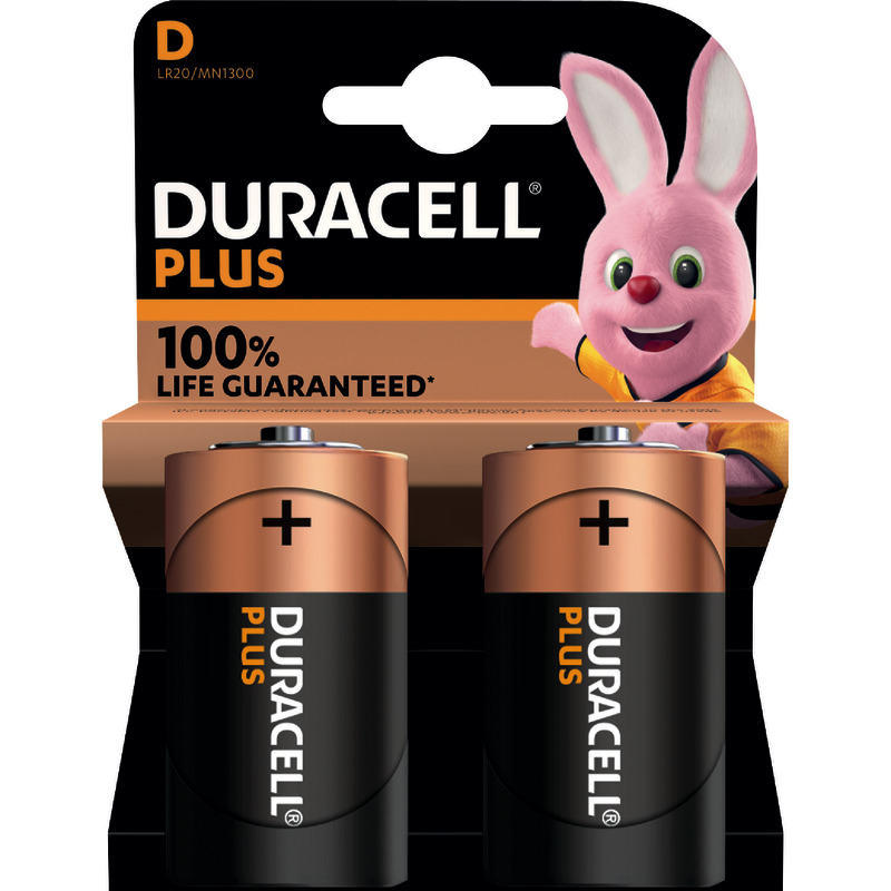 DURACELL Batterien Alkaline Plus Extra Life, D Mono LR20, 1, 5 V, Packung: 2 Stück