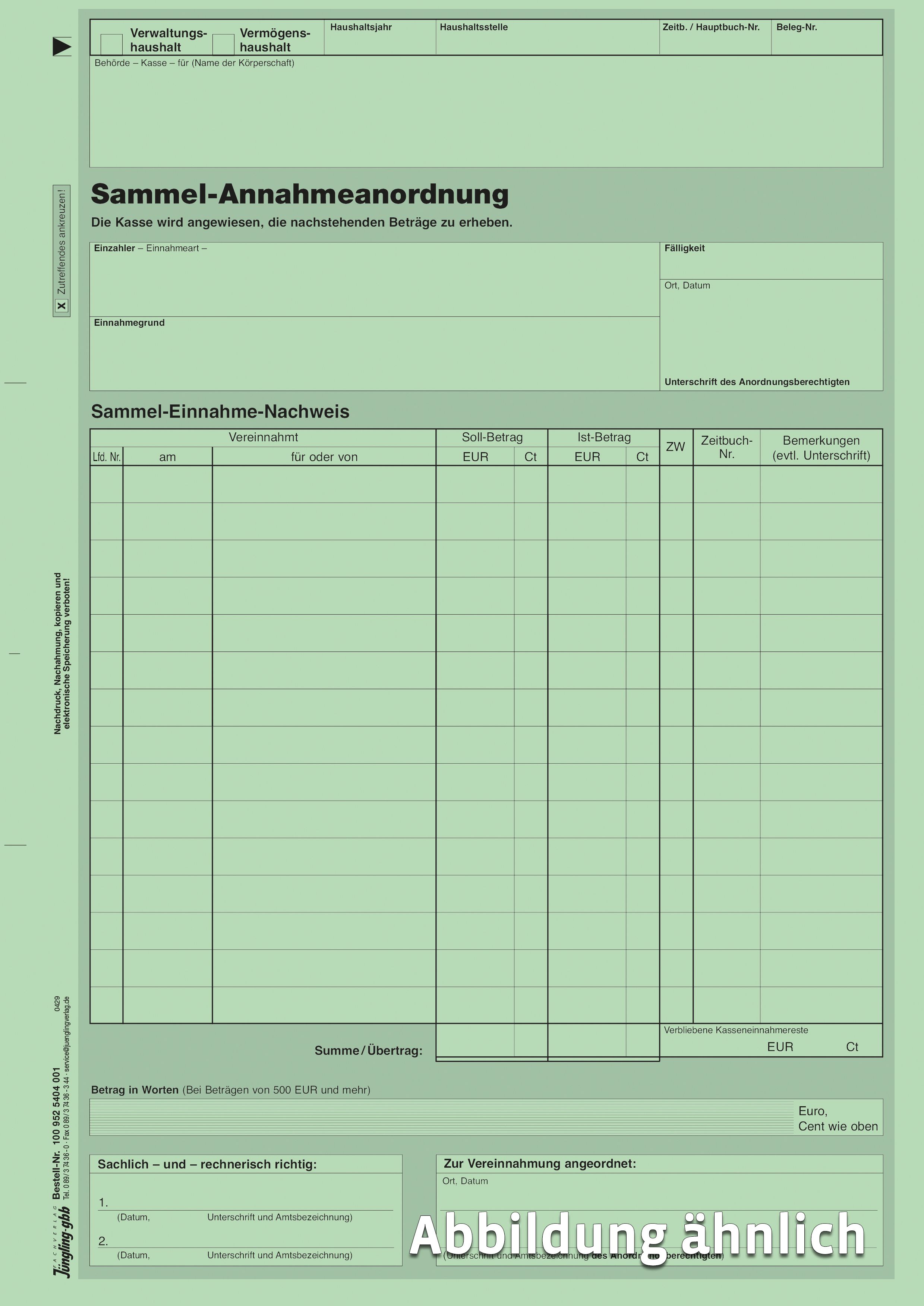 Sammel-Annahme-Anordnung, DIN A4, Karton grün