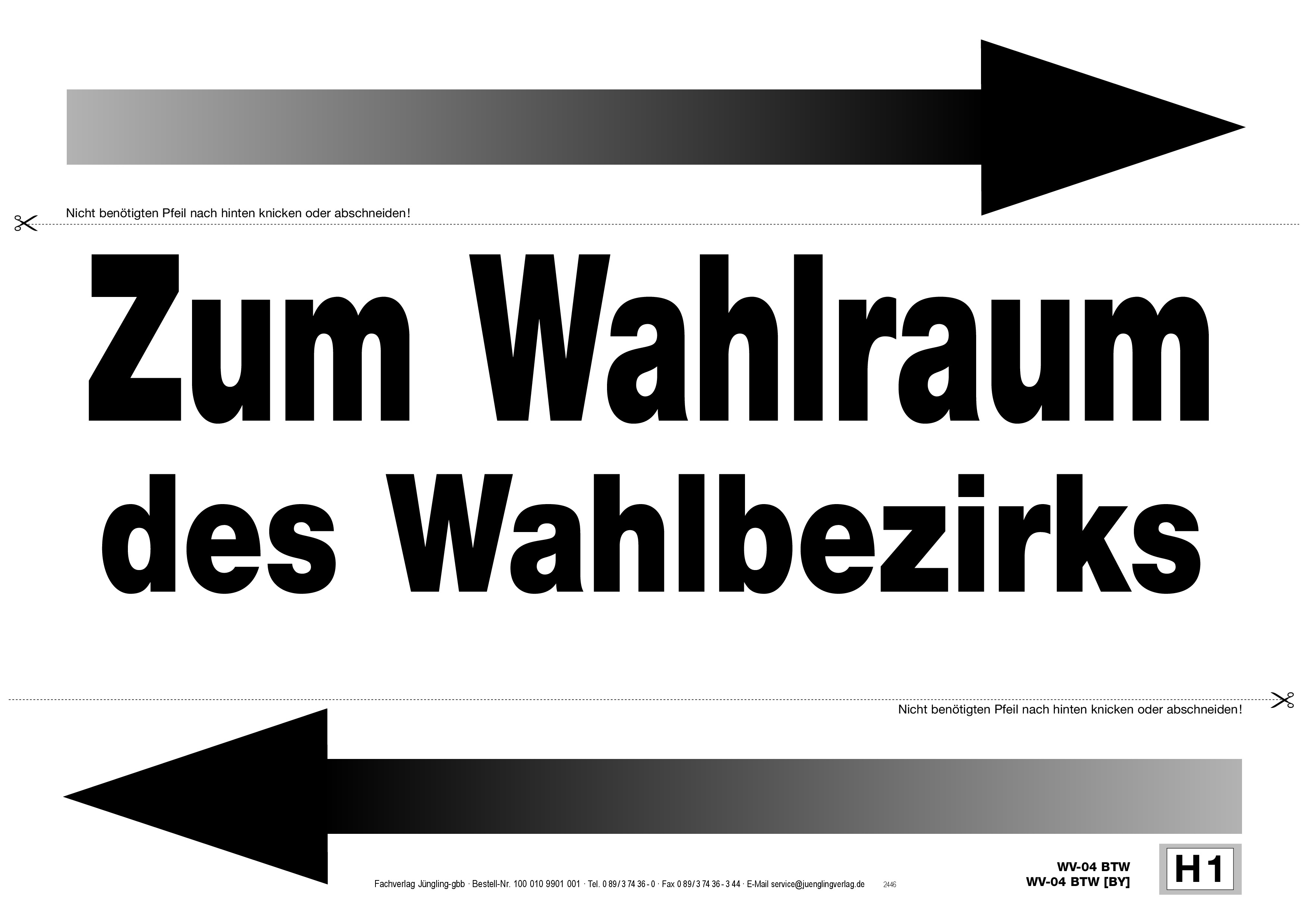 Hinweisschild Wahlraum mit Pfeil A4, sw