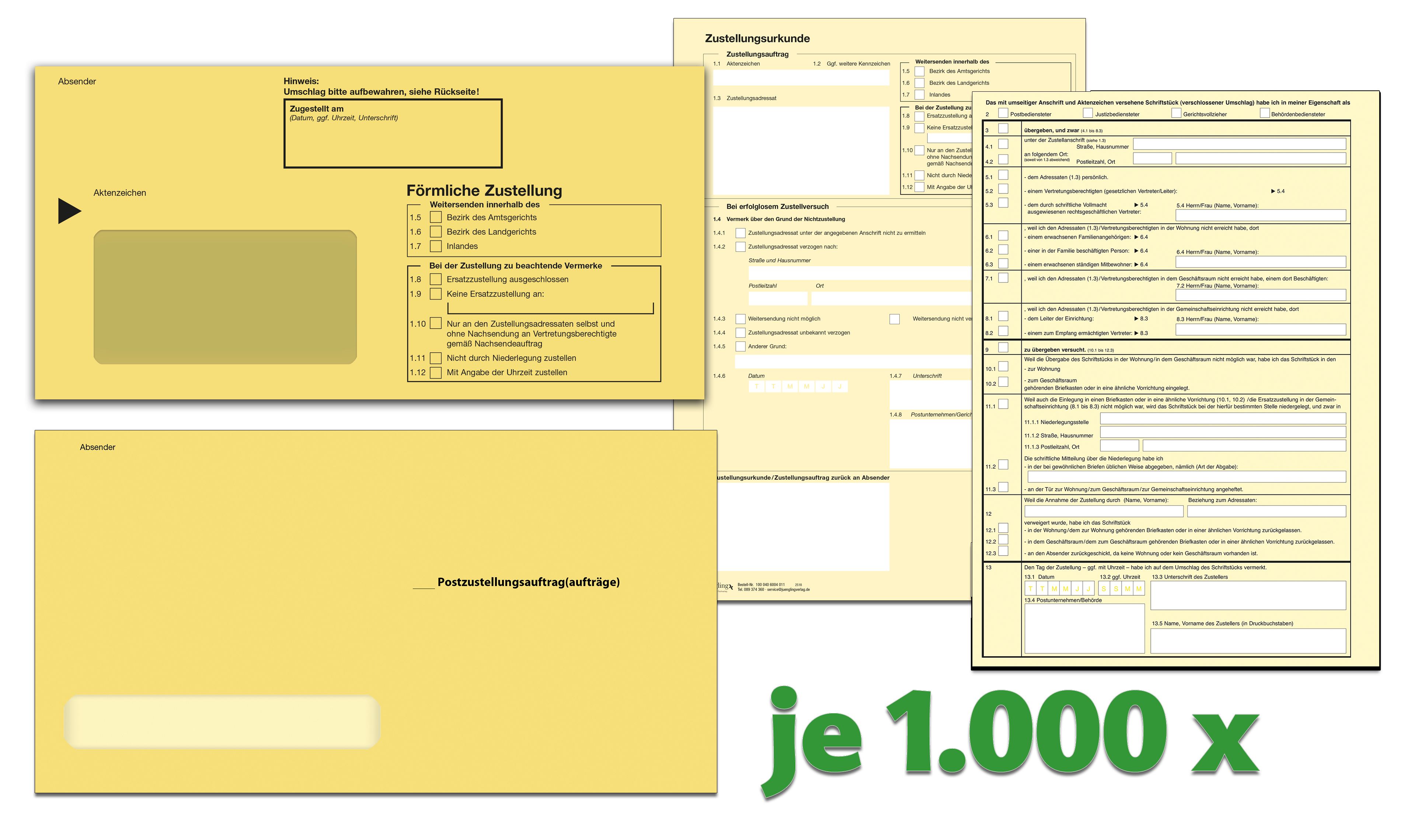 Zustellungs-Paket für Gerichtsvollzieher und Behörden mit PZU