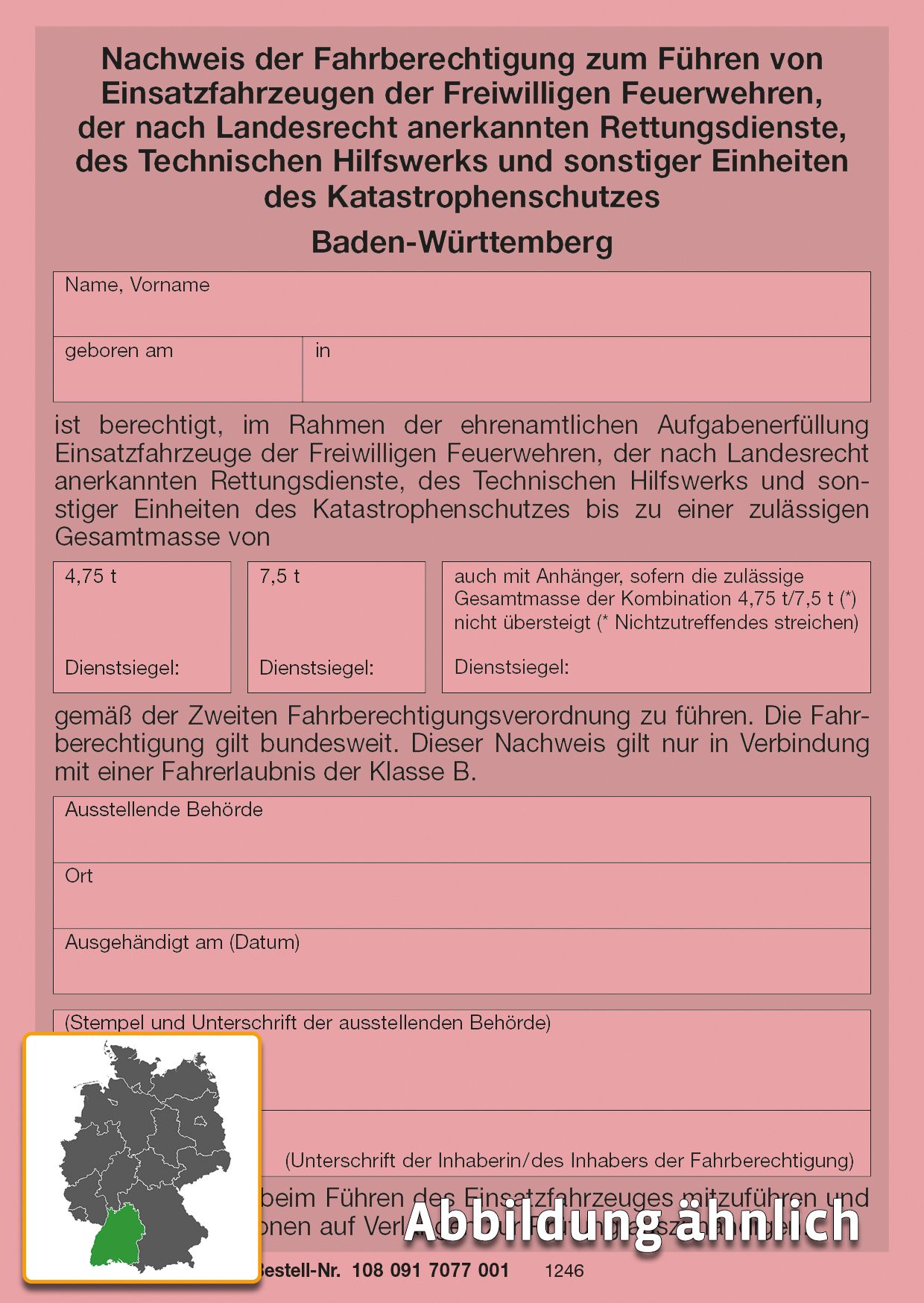 Nachweis der Fahrberechtigung für Einsatzfahrzeuge (BW)