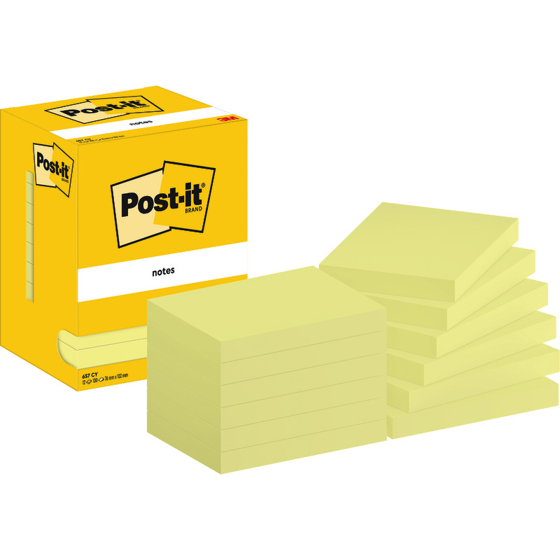 Post-it® Notes, Gelb, 76 mm x 102 mm, 100 Blatt/Block, 12 Blöcke/Packung