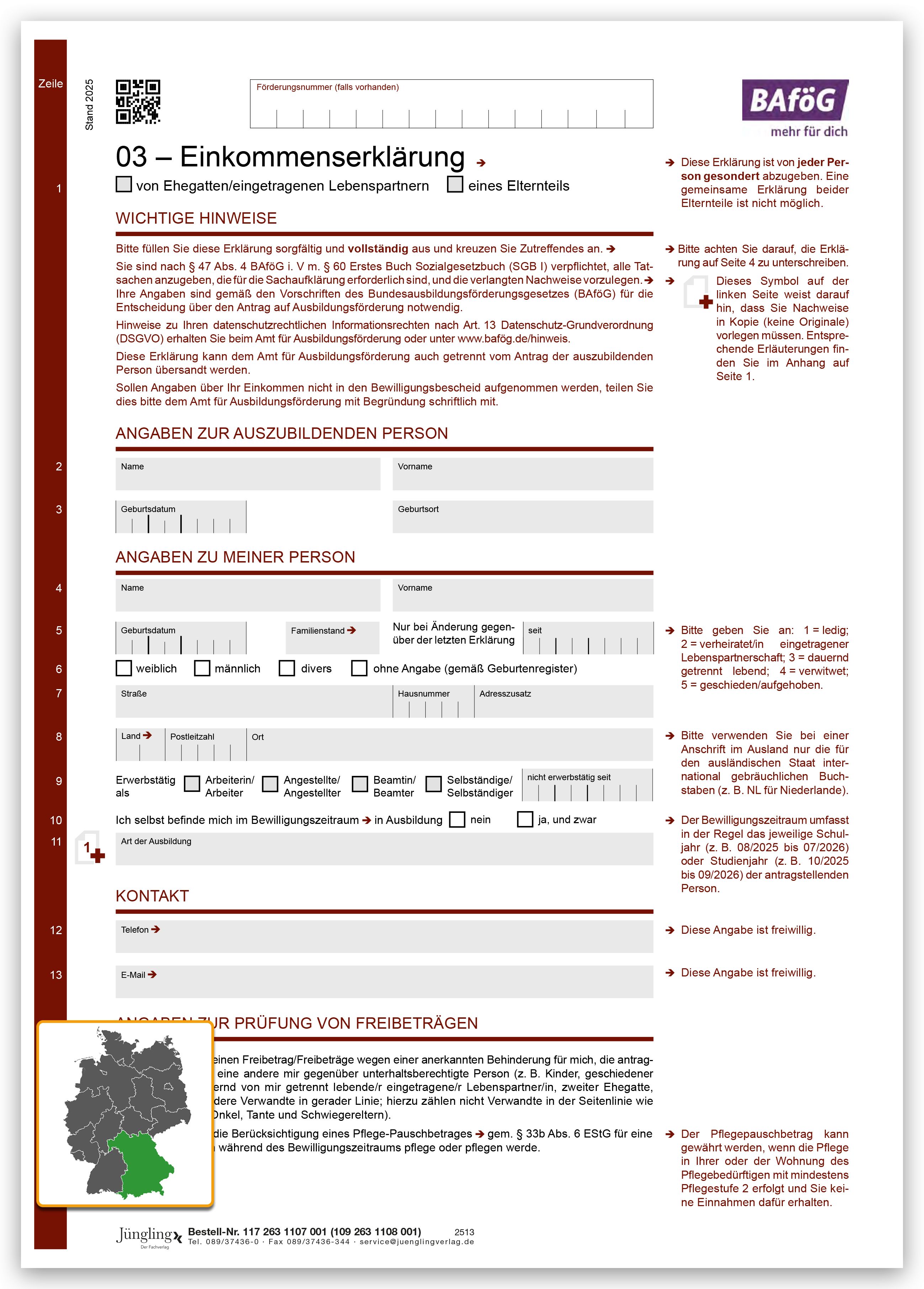 Formblatt 03 - Einkommenserklärung, 6-seitig mit Perforation