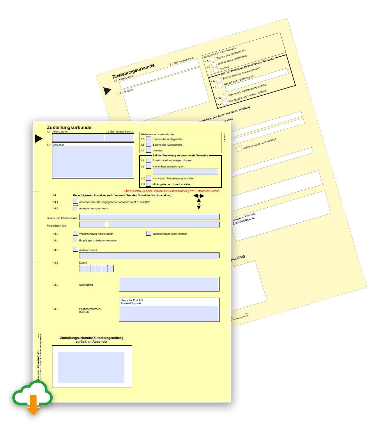 Ausfüllhilfe Zustellungsurkunde, PDF
