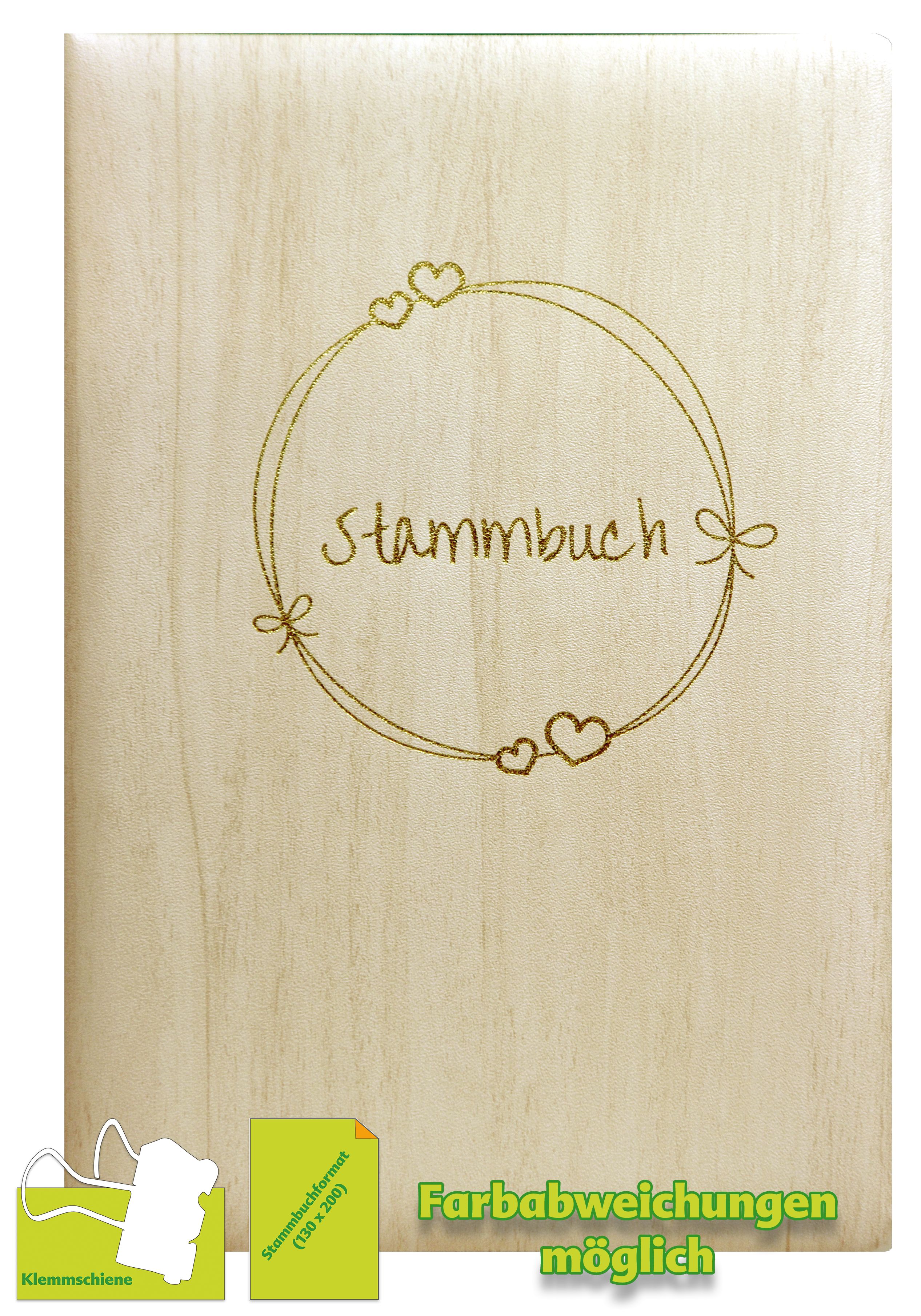 Stammbuch BIRKE, elfenbein, mit Kranz in Gold, Klemmschiene