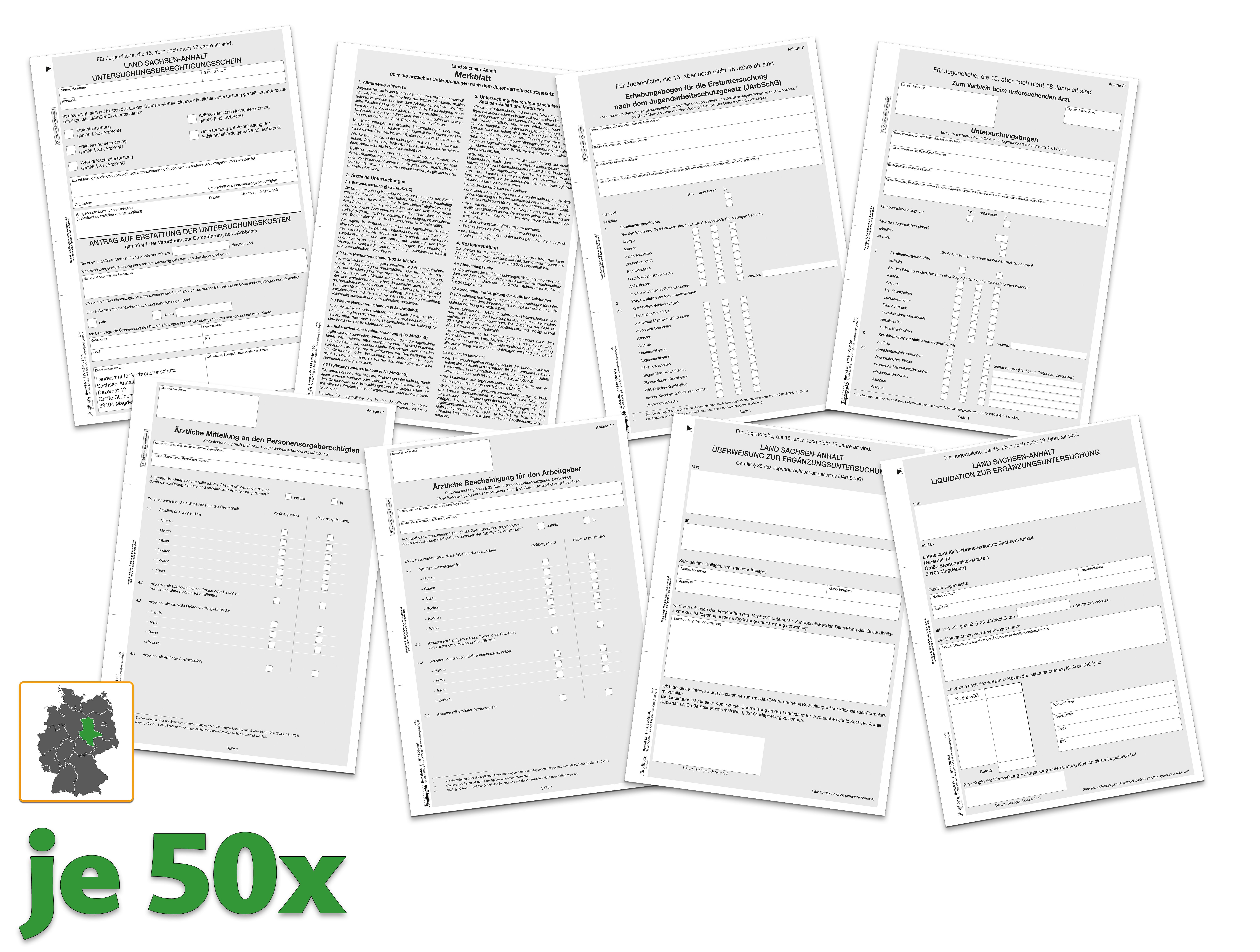 Set für Ärztliche Untersuchung nach JArbSchG, je 50 Vordrucke
