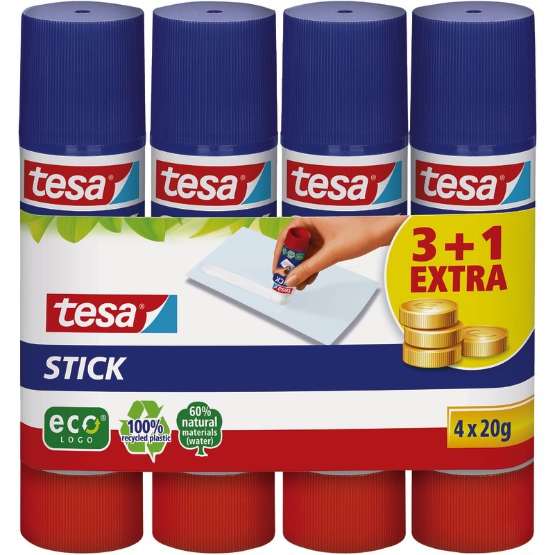 3 + 1 GRATIS! 4 tesa Klebestifte Stick ecoLogo®, Inhalt: 20g