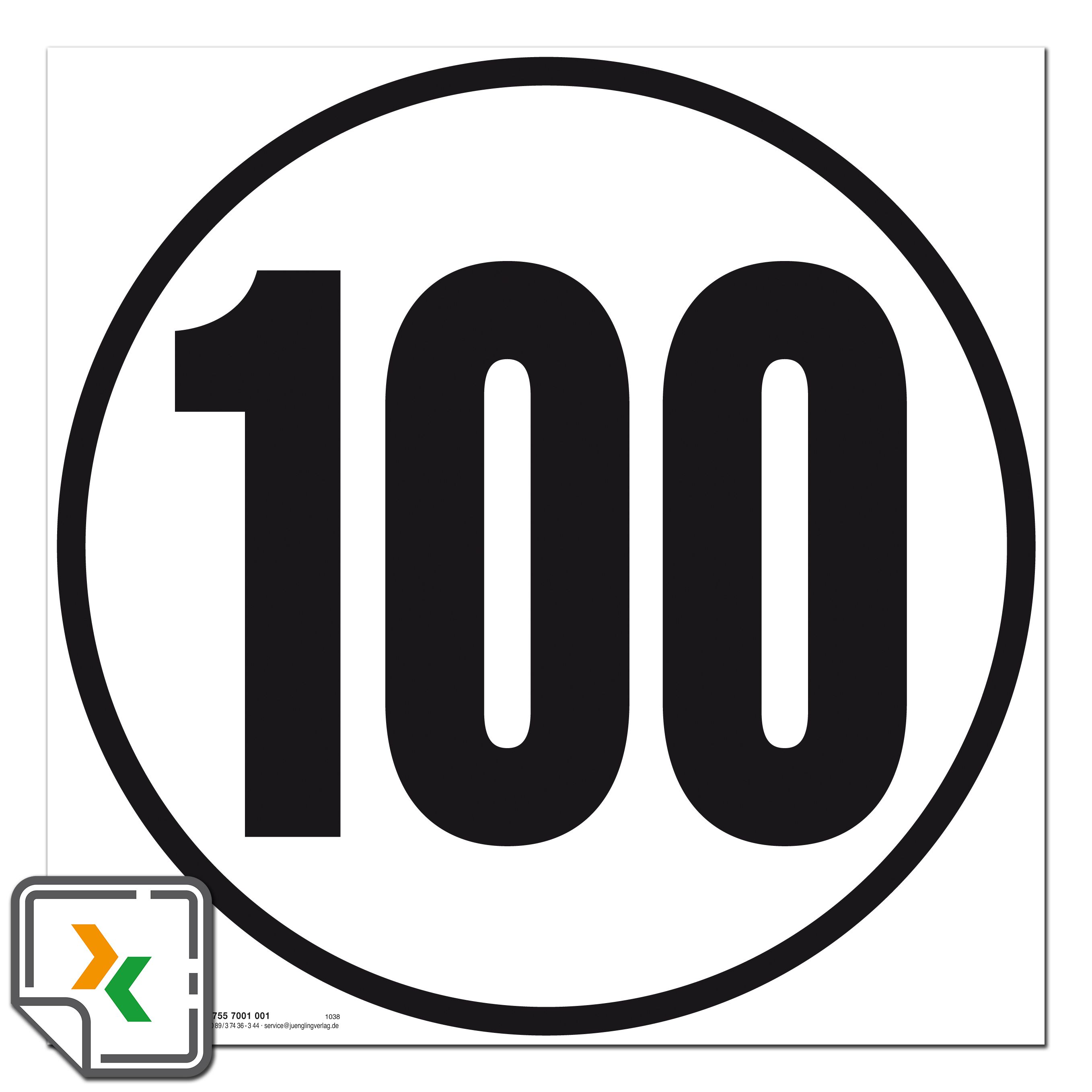 Aufkleber 100 km/h für Innenanbringung
