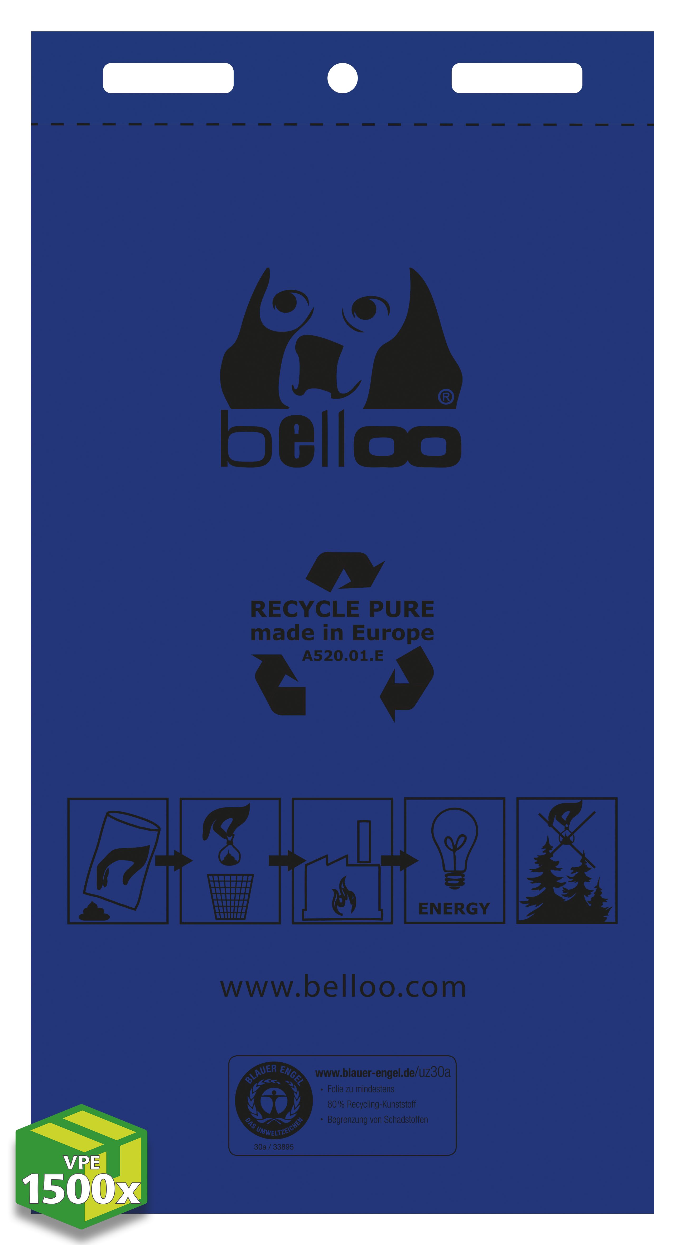 Hundekotbeutel recycle PURE (A520.03.E) LDPCR, blau mit Aufdruck