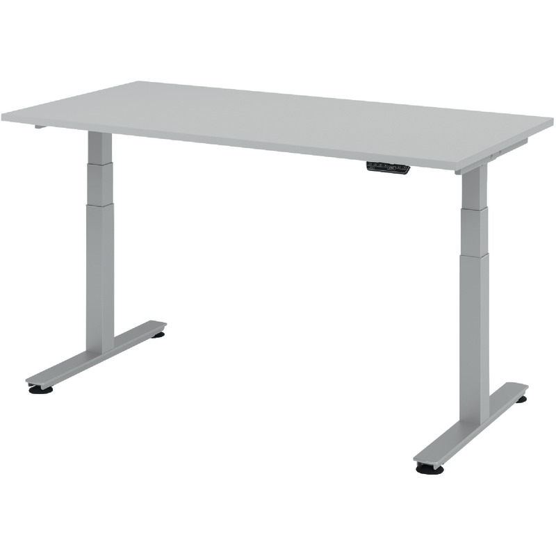 SoldanOffice Schreibtisch Ergonomic Aktiv T XDSM, Rechteckform, B x H x T: 1.600 x 635 - 1.285 x 800 mm - lichtgrau