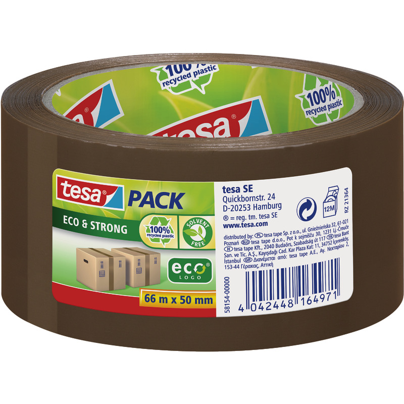 tesapack® PP-Packband ecoLogo Strong, Recycling, 50 mm x 66 m - braun