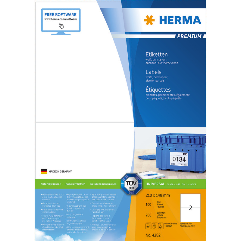 HERMA PREMIUM Etiketten 4282, PC-bedruckbar, B x H: 210 x 148 mm, 200 Stück