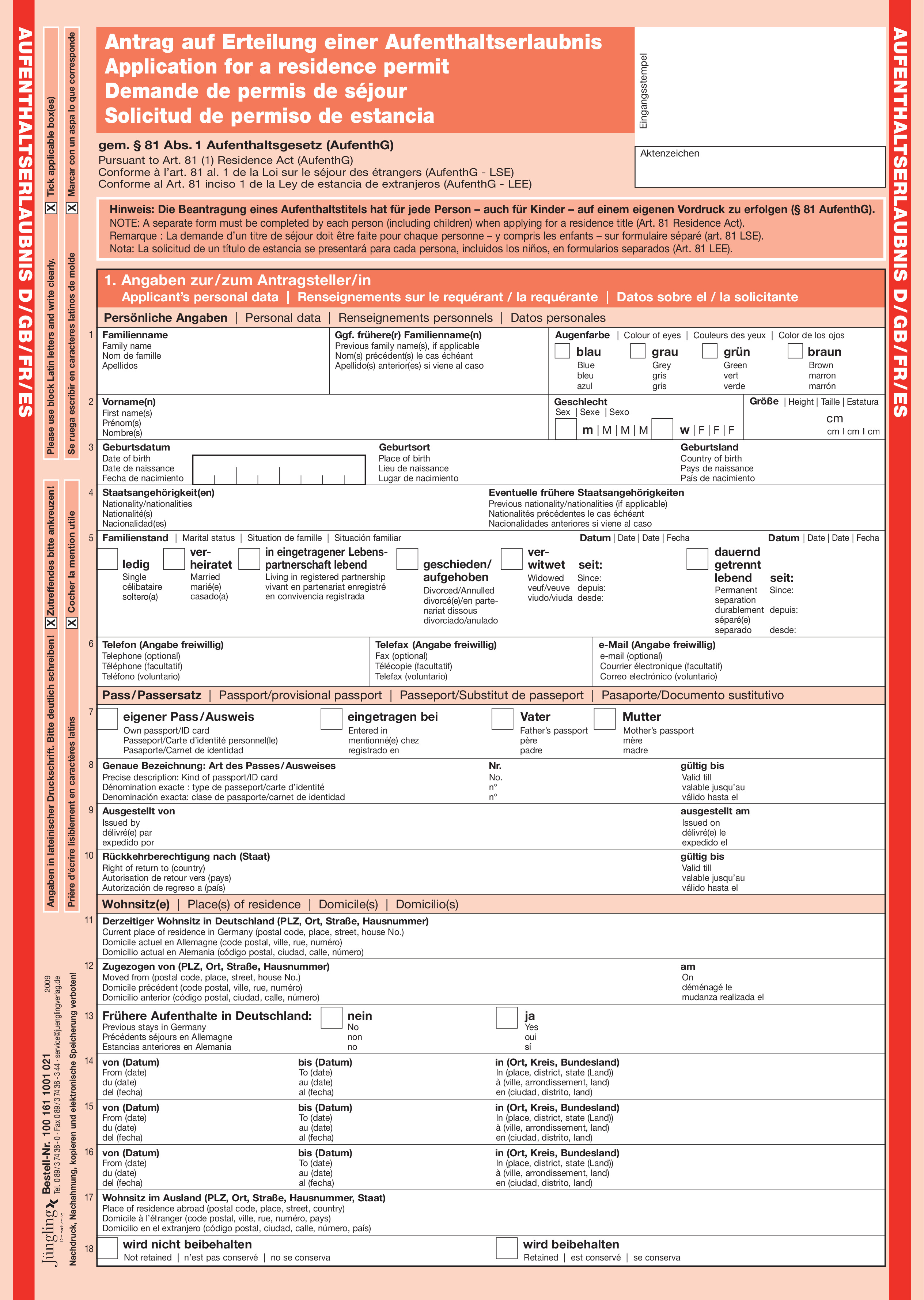 Antrag auf Erteilung einer Aufenthaltserlaubnis - Mehrsprachig