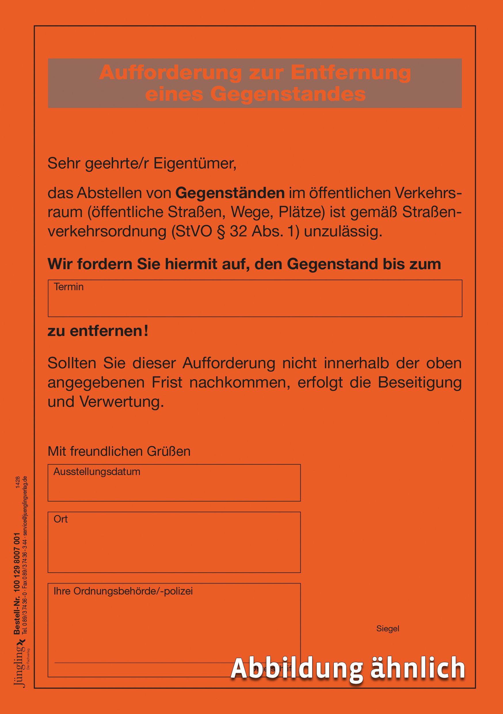 Aufkleber Aufforderung zur Entfernung eines Gegenstandes, A5, leuchtrot