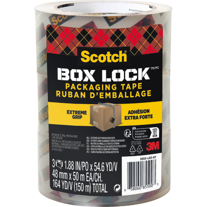 Scotch® Box Lock™ Verpackungsklebeband 3950-LR3-DC, 48 mm x 50 m, 3 Rollen/Packung