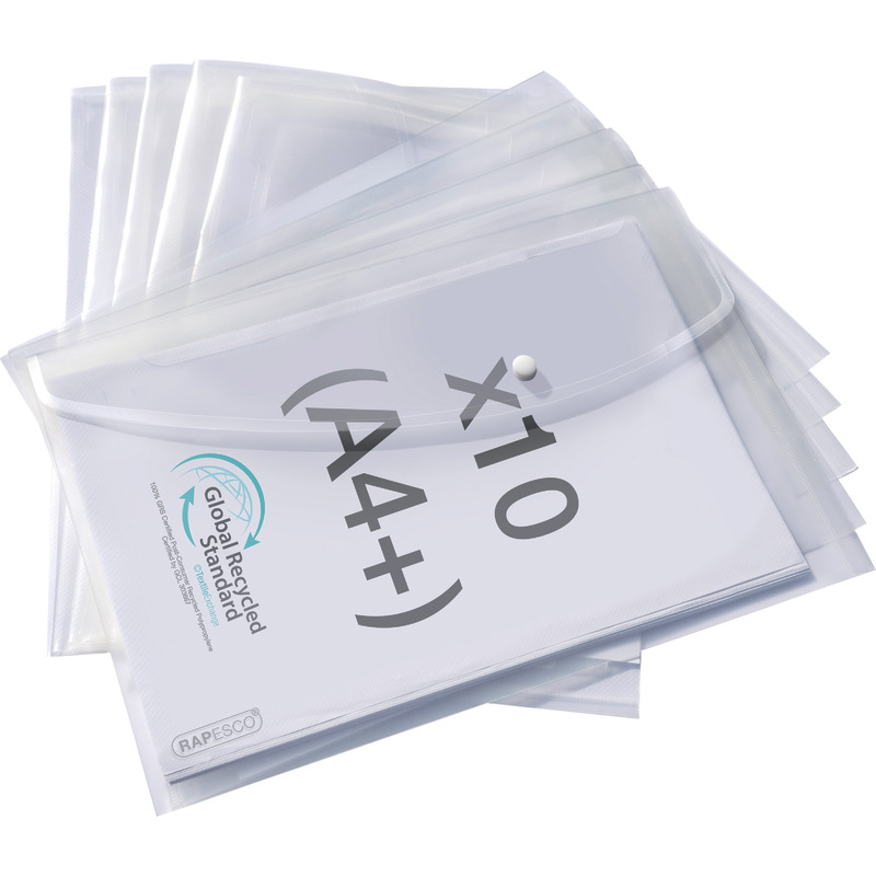 RAPESCO ECO GRS Dokumentenmappe mit Druckknopf, DIN A4, transparent, 10 Stück