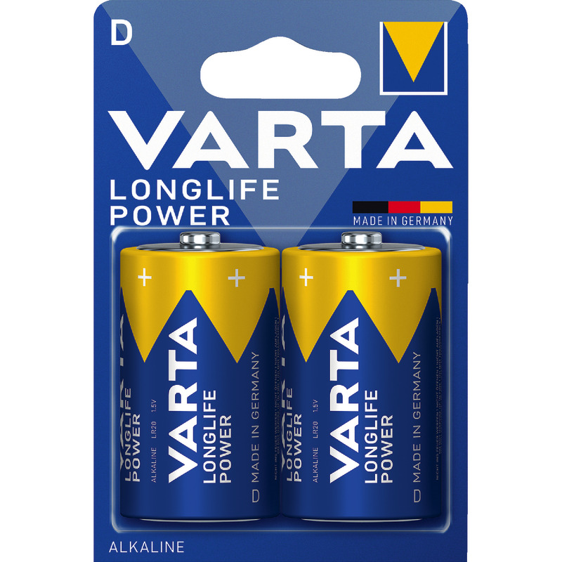 VARTA Batterien Alkaline LONGLIFE Power, D Mono LR20, 1, 5 VXXXXX, Packung: 2 Stück