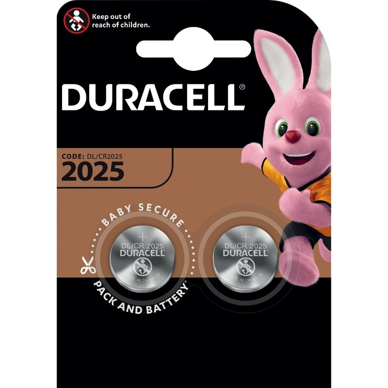 DURACELL Knopfzelle CR2025 Lithium, 3 V, Packung: 2 Stück