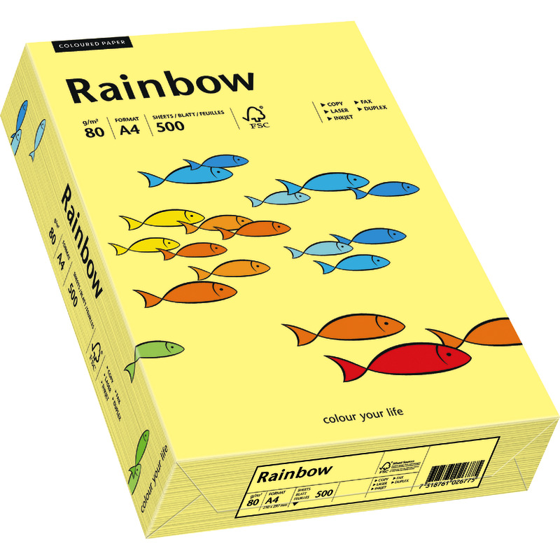 PAPYRUS  Kopierpapier Rainbow COLOURED PAPER, DIN A4, 80 g/m², Pack: 500 Blatt - hellgelb