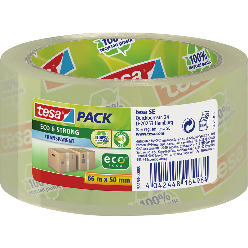 tesapack® Packband Eco  Strong, Recycling, 50 mm x 66 m - transparent