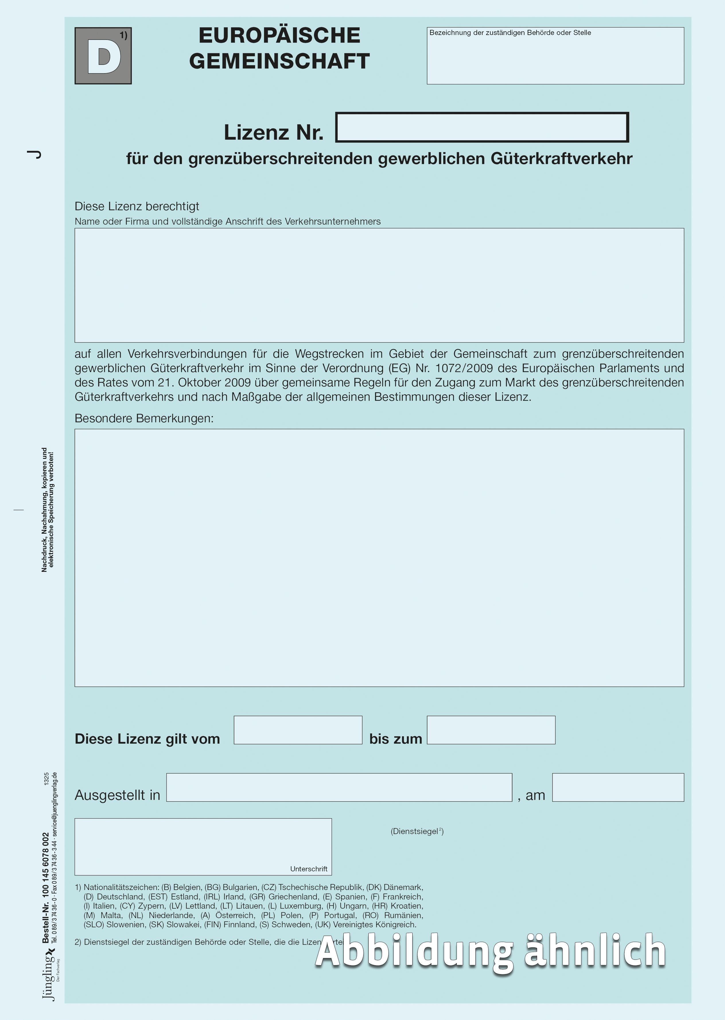 Gemeinschaftslizenz für den grenzüberschreitenden Güterkraftverkehr, A4, 2-seitig, 2fach