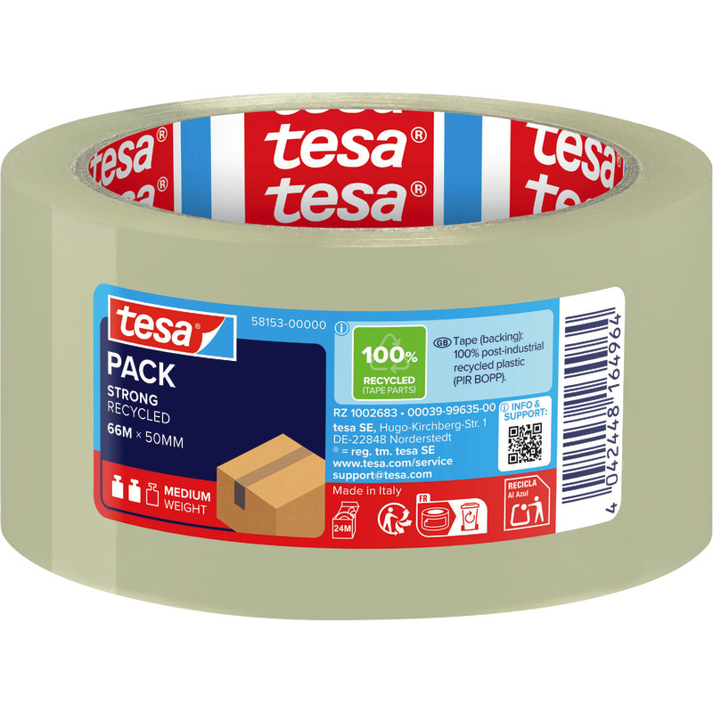 tesapack® PP-Packband ecoLogo Strong, Recycling, 50 mm x 66 m - transparent