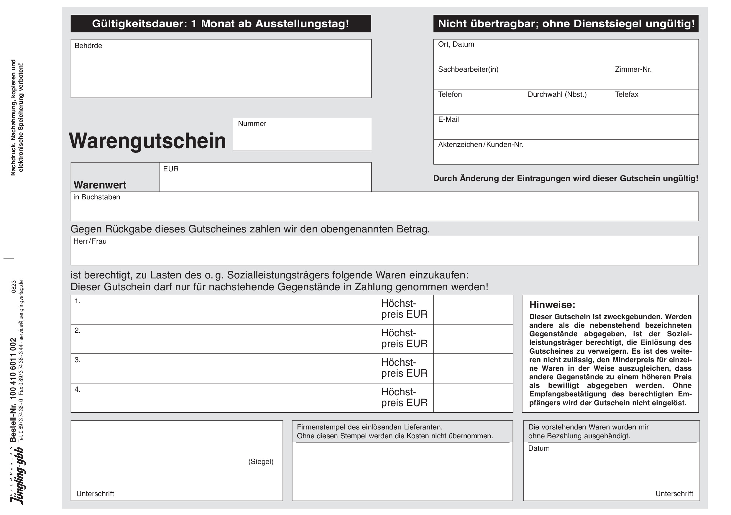 Warengutschein, A5, 2-fach Neobond