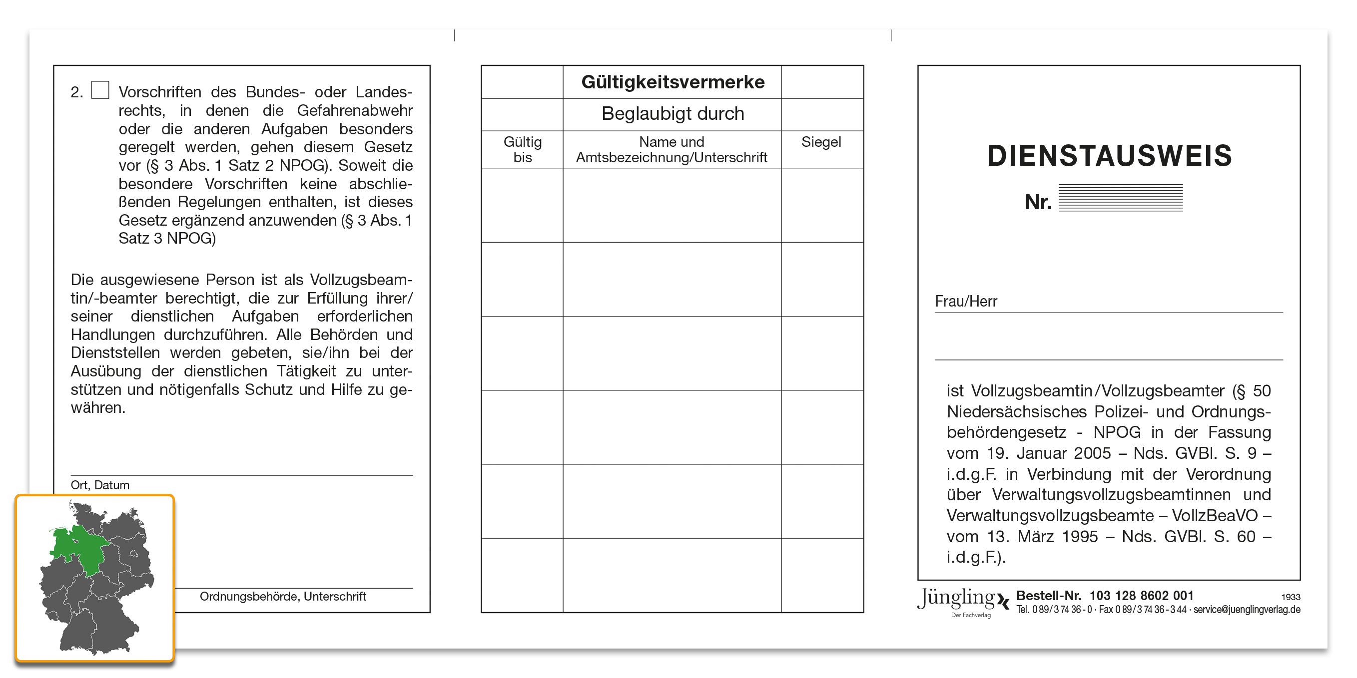 Dienstausweis, Verwaltungsvollzugsbeamter nach NPOG, A7